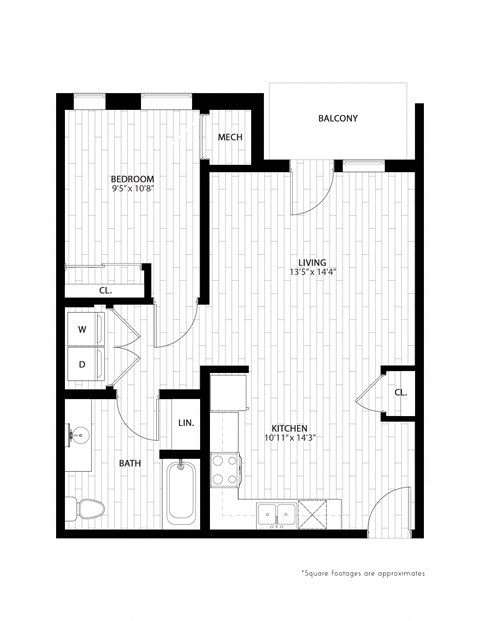 1 bed 1 bath floorplan at Union at Rivers Edge Apartments, Des Moines, IA, 50315